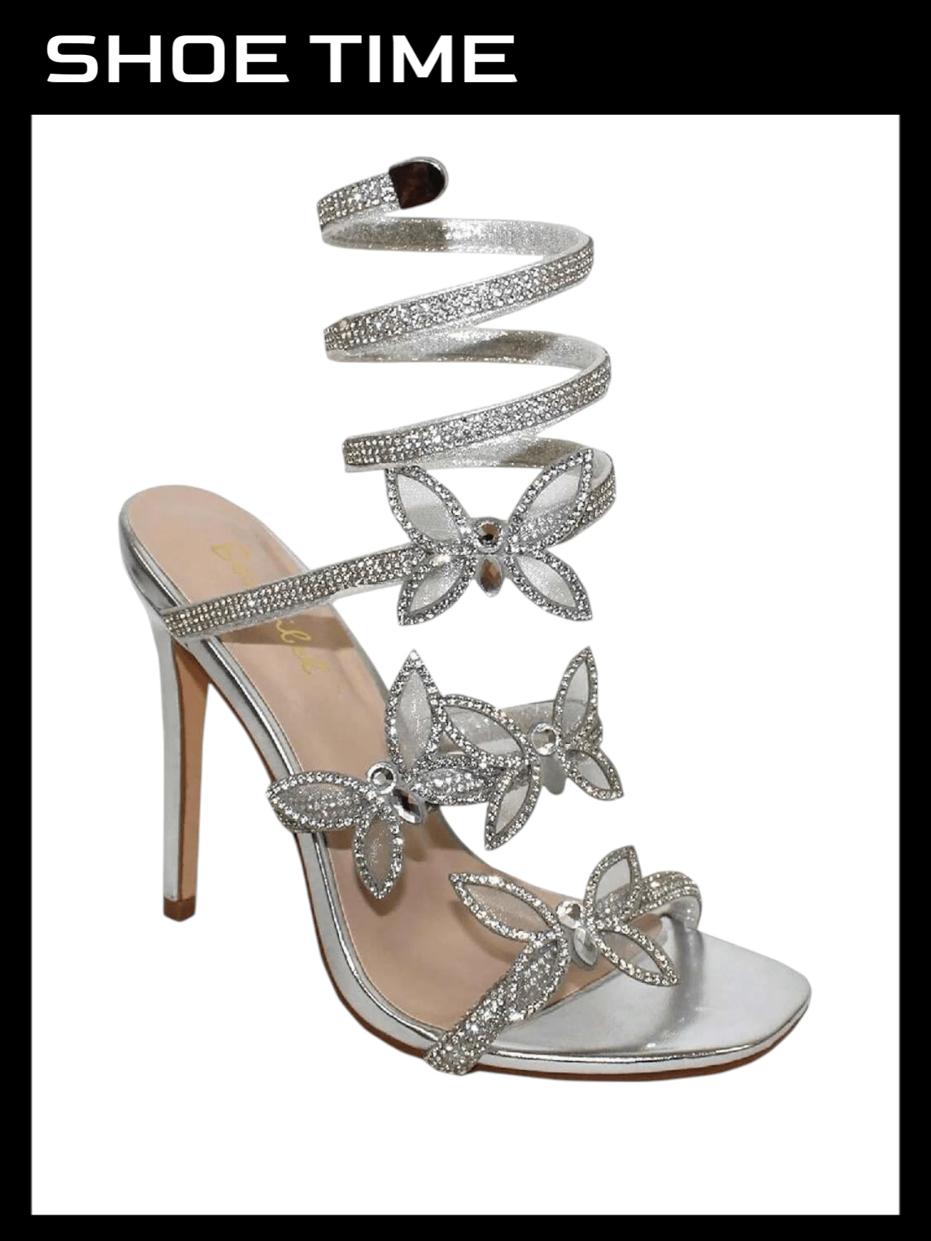 Bonnibel Women Butterfly Rhinestone Strappy High Heels Sandals Patricia-2 - 銀色 - 查看 1
