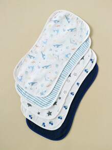 5pcs Set Floral, Whale Printed 100% Cotton Gauze Baby Bibs, Soft Gentle Burp Cloths For Infant Boys & Girls - Multicolor - View 3