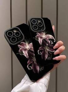 1pc Vintage Lily Floral Vertical Stripe Faux Leather Protective Phone Case Compatible With Apple & Models Waterproof Shockproof Anti-Fall Scratch Resistant - Multicolor - View 4