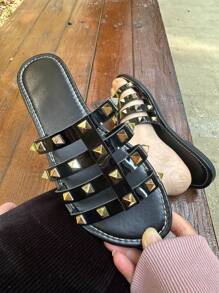 Damen Sommer Hausschuhe, Damen flache Riemensandalen, geeignet zum Tragen zu Kleidern, für Outdoor, am Strand, zu Hause, Schwarz rutschfest, Braun bequem, Gold und Silber Gladiator Sandalen