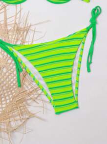 2 Stücke sexy gestreiftes Bikini-Set mit Stoffträgern, Damenbadeanzug für Strand oder Pool