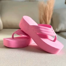 Women's Platform Sandals Clog Cloud Heel Soft Flip Flops - Màu Hồng baby - Xem 2