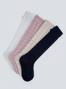 4 Pairs Kids Bow Design Mid-Calf Socks, Breathable Mesh Socks For Spring And Summer - Multicolor - View 3