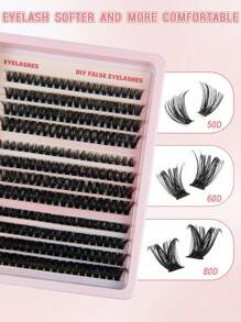 Deluxe DIY 50D+60D+80D Thick False Eyelashes, 8-14mm Length, 12 Rows Highly Dense Clusters For Beginners, Natural Curly Lash Extensions Set