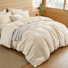 Bedsure Cotton Duvet Cover King Size - Chenille Textured Duvet Cover Set, Soft And Breathable Jacquard Boho Bedding Set For All Seasons (Green, King, 104"X90") - 05 - 米色(無被子) - 查看 8