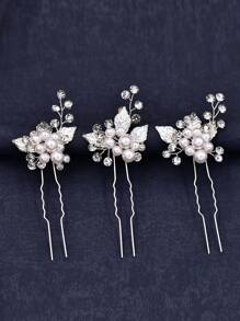 1 Conjunto de Três Pentes Laterais de Folha de Liga Doce e Adorável com Pérola Falsa, Brilhante Strass, Romântico, Acessórios para Cabelo de Noiva, Casamento, Coiffure, Tiara, Festa de Aniversário, Festa de Feriado, Acessórios de Cabelo Delicados de Fada
