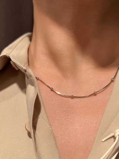 A Piece Of Attractive Stainless Steel Bead-Decorated Snake Chain Men's Necklace For Daily & Street Style