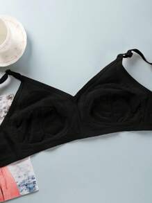 1 pezzo Reggiseno in pizzo traspirante leggero senza ferretto per donna, a coppa intera, sexy e aderente