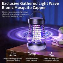 Luz eléctrica para campamento, mata mosquitos eléctrico portátil recargable USB, 2 en 1 insecticida - para uso interior y exterior, mata mosquitos + modo de luz de campamento - mata polillas, avispas, mosquitos, etc., mata mosquitos recargable y luz de campamento, trampa de insectos UV 2000V, trampa de luz 395NM y atracción de insectos 720°, para uso interior y exterior, cubre 300 pies cuadrados
