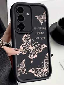 1pc Fashion Pink Butterfly Full Coverage Anti-Drop Mobile Phone Case, Thickened Anti-Slip Protective Cover Compatible With IPhone, Honor, Redmi, Galaxy,