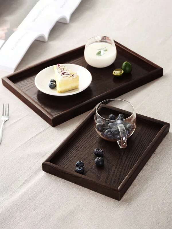 قطعة واحدة صينية خشبية سوداء، مناسبة لتقديم الأطعمة كالكيك والسلطة والفواكه والسوشي والمشروبات والستيك والبيتزا والحبوب، سطح ذو ملمس مطفأ، طبق تقديم مناسب للمقهى والمنزل والحلويات والشاي والخبز والوجبات الخفيفة والأكواب