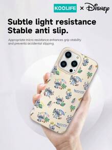 1pc Disney Authorized Stitch Cute Cartoon Painted TPU Shock-Proof Phone Case, Lightweight, Leather-Texture, Fit For IPhone 16/16promax/16pro/16/15/15pro/15plus/14/13/12/11 - White - View 4