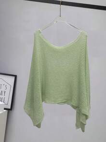 Women's Vacation Knit Loose Poncho Sweater - Green - View 3