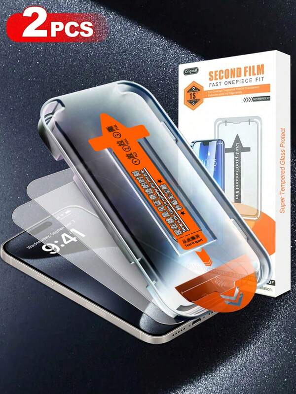 2pcs 9H Ultra-Clear Full Screen Coverage Tempered Glass Screen Protector, Compatible With IPhone 16/15/15 Plus/15 Pro/15 Pro Max, No White Edges, Self-Adhesive Easy Installation, High Touch Sensitivity, Anti-Fingerprint, Anti-Water, Anti-Scratch Gift For Birthday, Family, Friends Phone Screen Protector, Phone Accessories