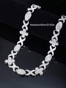 1pc Unique Cuban Link Necklace With Cross, Evil Eye And Figure 8 Elements, Street Fashion Charm, Hip Hop Necklace, Perfect Jewelry Gift For Birthday, Father's Day