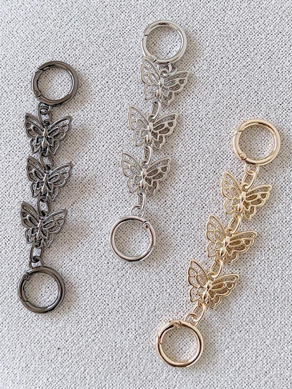 1pc 14cm/5.51in Metal Bead Extension Chain, Butterfly Replacement Extender Chain, Bag Strap Shoulder Strap Extension, Dual Clasp Bag Accessory Chain For Bag Decoration And Modification