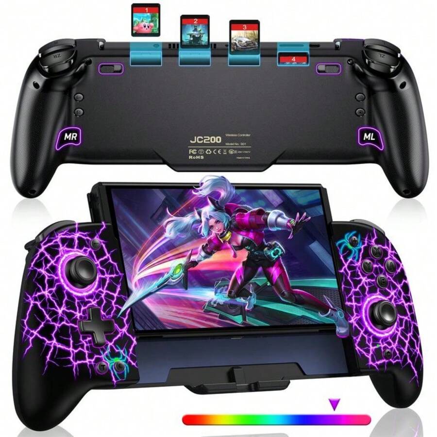 Switch Controller For Switch/Switch OLED Joy-Con, BEBONCOOL Switch Controller With Handheld Grip RGB Double Motor Vibration Built-In 6-Axis Gyro Joystick - Cobweb - View 1