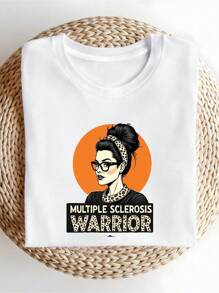 MULTIPLE SCLEROSIS WARRIOR Pure Cotton Women's Fashion T-Shirt - 白色 - 查看 1