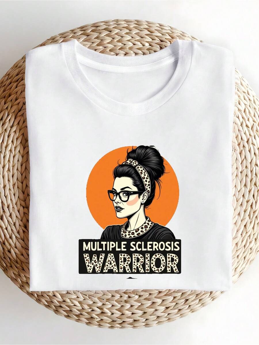 MULTIPLE SCLEROSIS WARRIOR Pure Cotton Women's Fashion T-Shirt - 白色 - 查看 1