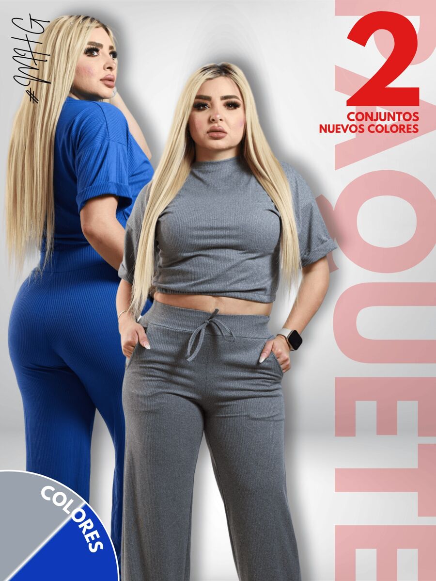 Women Two-Piece Outfits - Grey / Blue - View 1