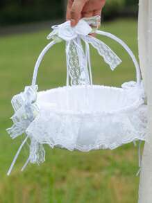 1 pieza Canasta grande para niña de las flores para bodas, canasta de boda de hadas, canasta de pétalos de marfil, confeti, dulces, suministros para fiestas, canasta de frutas, decoración del hogar, regalos, decoraciones de cumpleaños, decoraciones de fiesta, decoraciones de despedida de soltera, verano, playa, regreso a la escuela, suministros escolares, decoración de habitación