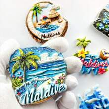 1 件树脂夏威夷马尔代夫檀香山欧胡岛威基基海滩冰箱贴，旅行纪念品家居装饰冰箱贴，送给朋友的创意礼物