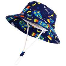 LANGZHEN 儿童防晒帽 幼儿男童女童宽边夏季户外帽子 婴儿渔夫帽 带下巴带 - 男童短沿盆帽 - 查看 40