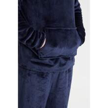 City Comfort Pyjama Set Warm Fleece With Fluffy Hoodie - Navy Blue - View 5