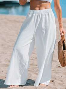 Women's Plus Size Elegant High-Waisted Loose Wide-Leg Pants - Lightweight And Breathable Fabric, Suitable For Autumn And Winter, Machine Washable Solid Color, Women's Pants, Bohemian Style, Soft Texture, Versatile Bottoms