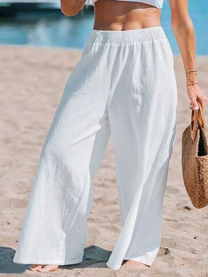 Women's Plus Size Elegant High-Waisted Loose Wide-Leg Pants - Lightweight And Breathable Fabric, Suitable For Autumn And Winter, Machine Washable Solid Color, Women's Pants, Bohemian Style, Soft Texture, Versatile Bottoms