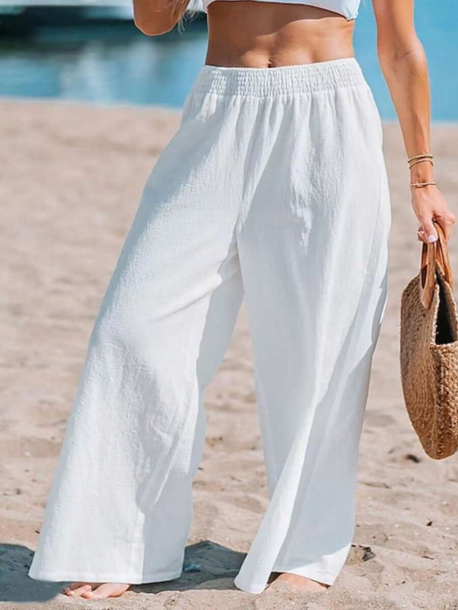 Women's Plus Size Elegant High-Waisted Loose Wide-Leg Pants - Lightweight And Breathable Fabric, Suitable For Autumn And Winter, Machine Washable Solid Color, Women's Pants, Bohemian Style, Soft Texture, Versatile Bottoms