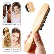 1pc Bamboo Handle Boar Bristle Brush, Natural Hairstyle Shaping And Cleansing Brush, Suitable For Grooming Hair, Frizz Control, Suitable For All Hair Types With Smooth Finish