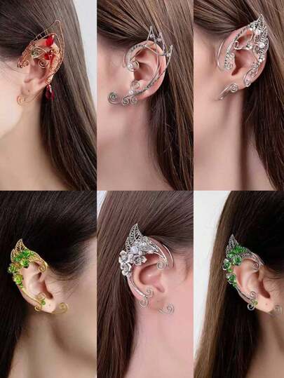 1pc Handmade Crystal Leaf Petal Design Clip-On Earrings For Women, No Pierced Ears, Fairy Ear Cuff, Gift For Mother's Day, Holiday