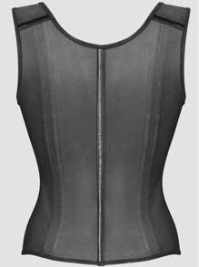 Latex Material Vest Style With Snap Buttons And Zipper, Built-In Abdominal And Back Support. - Black - View 3