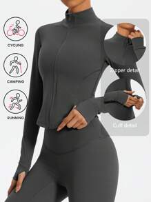 Spring And Summer Models Of Yoga Sports Windproof Jacket Running Fitness Sun Screen Top Collar Quick Dry Slim Sportswear - Grey - View 1