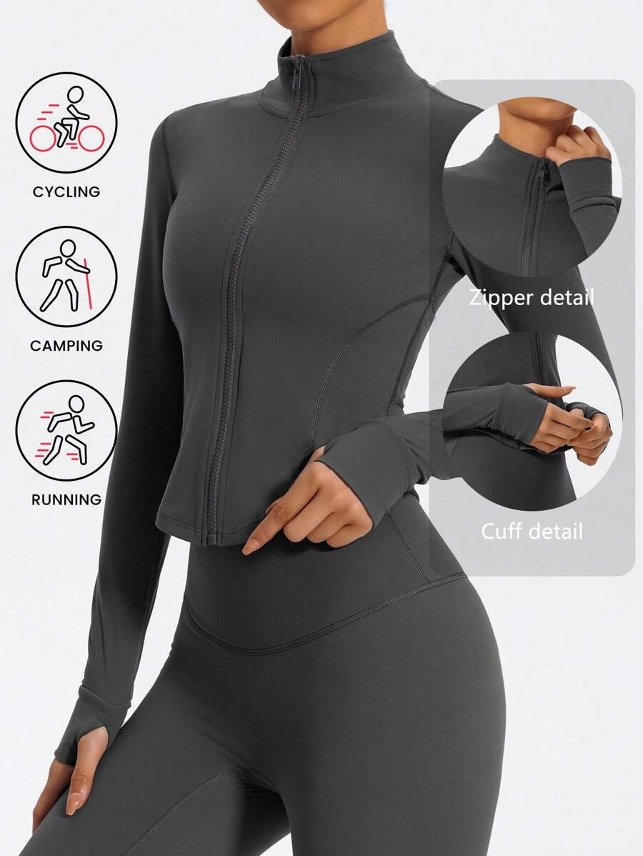 Spring And Summer Models Of Yoga Sports Windproof Jacket Running Fitness Sun Screen Top Collar Quick Dry Slim Sportswear - Grey - View 1