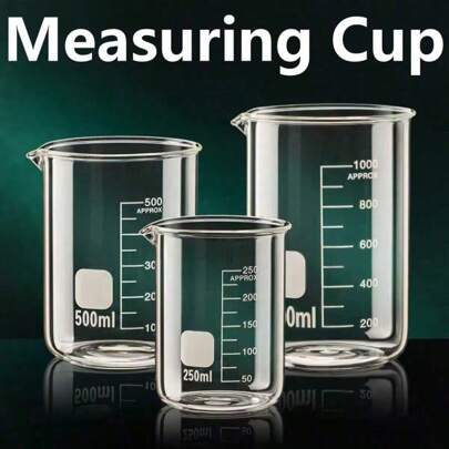 1pc 50/100/150/250/500/1000ml High Borosilicate Glass Measuring Cup Clear Scale Cup Heat-Resisting Laboratory Beaker Kitchen Baking Measuring Cup