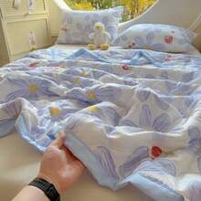 1 件蓝色花卉夏季被子/毯子，浪漫舒适，适合家居装饰、客房、野餐和户外使用 - 藍色 - 查看 4