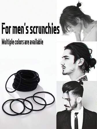 15-50条高弹力细款彩色黑色男士发圈，发饰，发带，橡皮筋，马尾辫发圈，美发工具，高弹力，多功能发饰，螺旋设计，夏季配饰，适合日常发型、户外发型、洗澡等场合，男士配饰，男士头部配饰