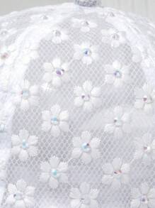 1pc Floral Lace Rhinestone Embellished Baseball Cap, Suitable For Daily Wear - White - View 3