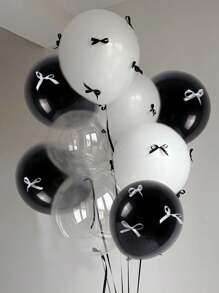 57/112pcs Black And White Bow Balloon Set, With Transparent Bobo Balloon, With Black And White Ribbon And Glue, Essential Decoration Props For Holiday Parties, Suitable For Birthday Parties, Anniversaries, Wedding Scene Decoration, Valentine's Day Gifts, Mother's Day Gifts