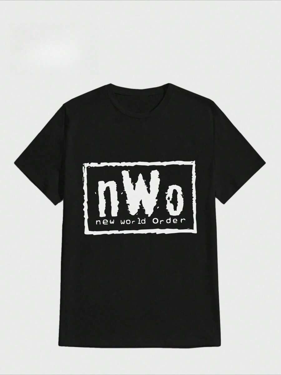 Sports Men's Casual Round Neck Tee Official Wwe Nwo T-Shirt Nwo New World Order Casual Digital Print Pure Heavy Cotton T Shirt - 黑色 - 查看 1