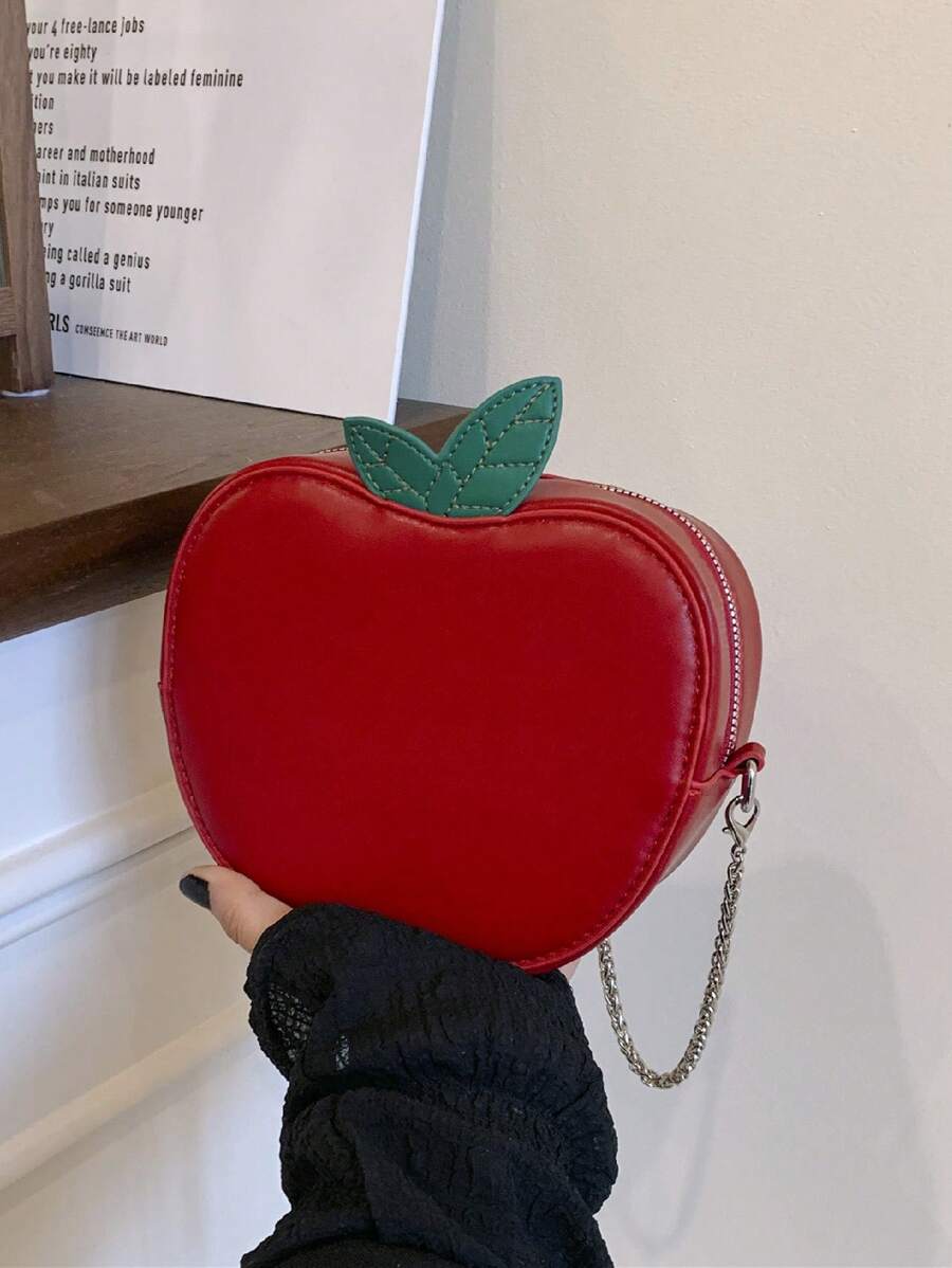 Apple Shaped PU Zipper Closure Women Daily Casual Shoulder Crossbody Bag