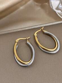 1 cặp / 2 cặp Hoa tai vòng hình bầu dục cho phụ nữ Hoa tai thép không gỉ hình chữ U nhiều màu Hoa tai vòng thanh lịch cho tiệc sinh nhật Trang sức hàng ngày Quà tặng Giáng sinh - Nhiều màu - Xem 1