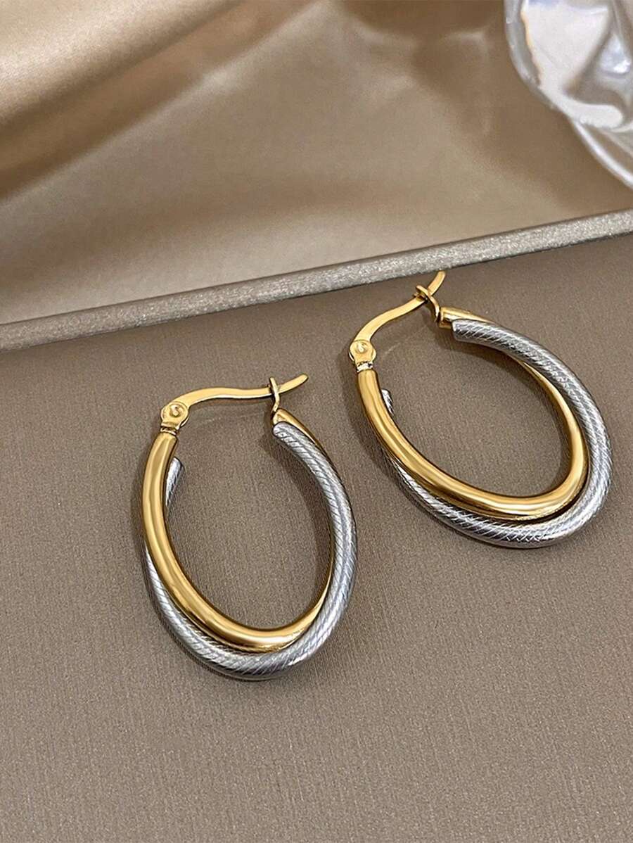 1 cặp / 2 cặp Hoa tai vòng hình bầu dục cho phụ nữ Hoa tai thép không gỉ hình chữ U nhiều màu Hoa tai vòng thanh lịch cho tiệc sinh nhật Trang sức hàng ngày Quà tặng Giáng sinh - Nhiều màu - Xem 1