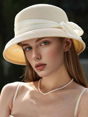 1pc New Spring/Summer Handmade Linen Dress Hat, French High-End Silk Linen Decor Stylish Sunshade Hat, Versatile Bucket Hat For Women