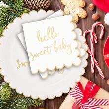 10/20pcs Welcome Newborn White Gold Theme Lace Foil Scribble Pattern Party Supplies, Includes 7"/9" Lace Rim Paper Plates, Party Napkins, Paper Cups, Suitable For Birthday Party, Family Gathering, Campfire Night, Outdoor Picnic, Baby Shower, Gender Reveal Party Summer Gifts Wedding Beach Back To School School Supplies Room Decor