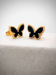 4PCS Stainless Steel Double-Sided Butterfly Necklace Bracelet Earrings Set, Elegant Style, 18K Gold Plated Accessories, Women's Jewelry Set, Multiple Colors.