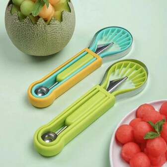 1pc Stainless Steel 3-In-1 Melon Baller Set, Multipurpose Divider, Watermelon Slicer, Kitchen Vegetable & Fruit Tools
