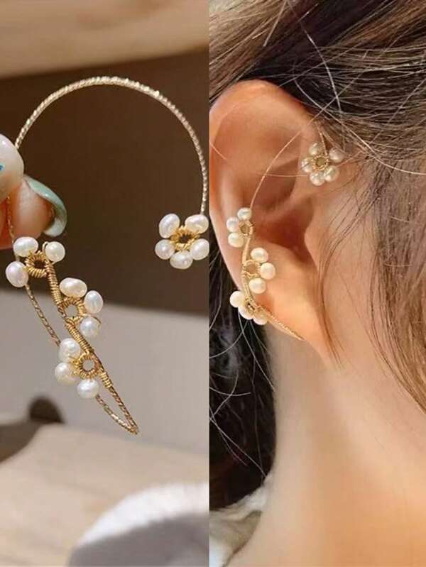 1pair Fashionable Faux Pearl Decor Ear Wrap For Women For Birthday Gift